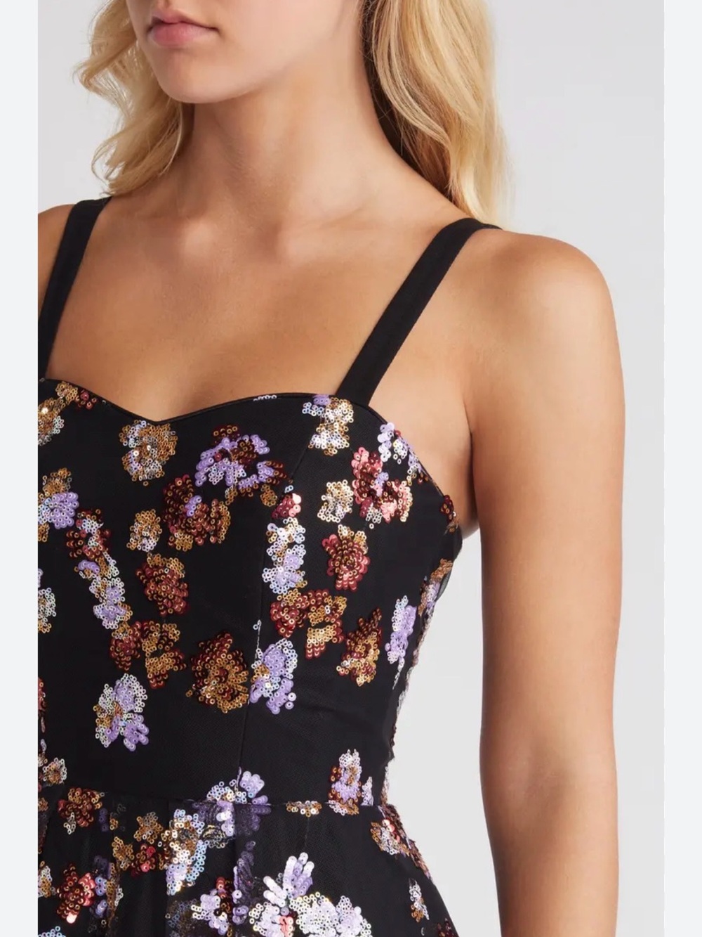NWT Dress The Population Womens Black Floral Nicole Sequins Bodycon Dress Size M - Picture 2 of 7